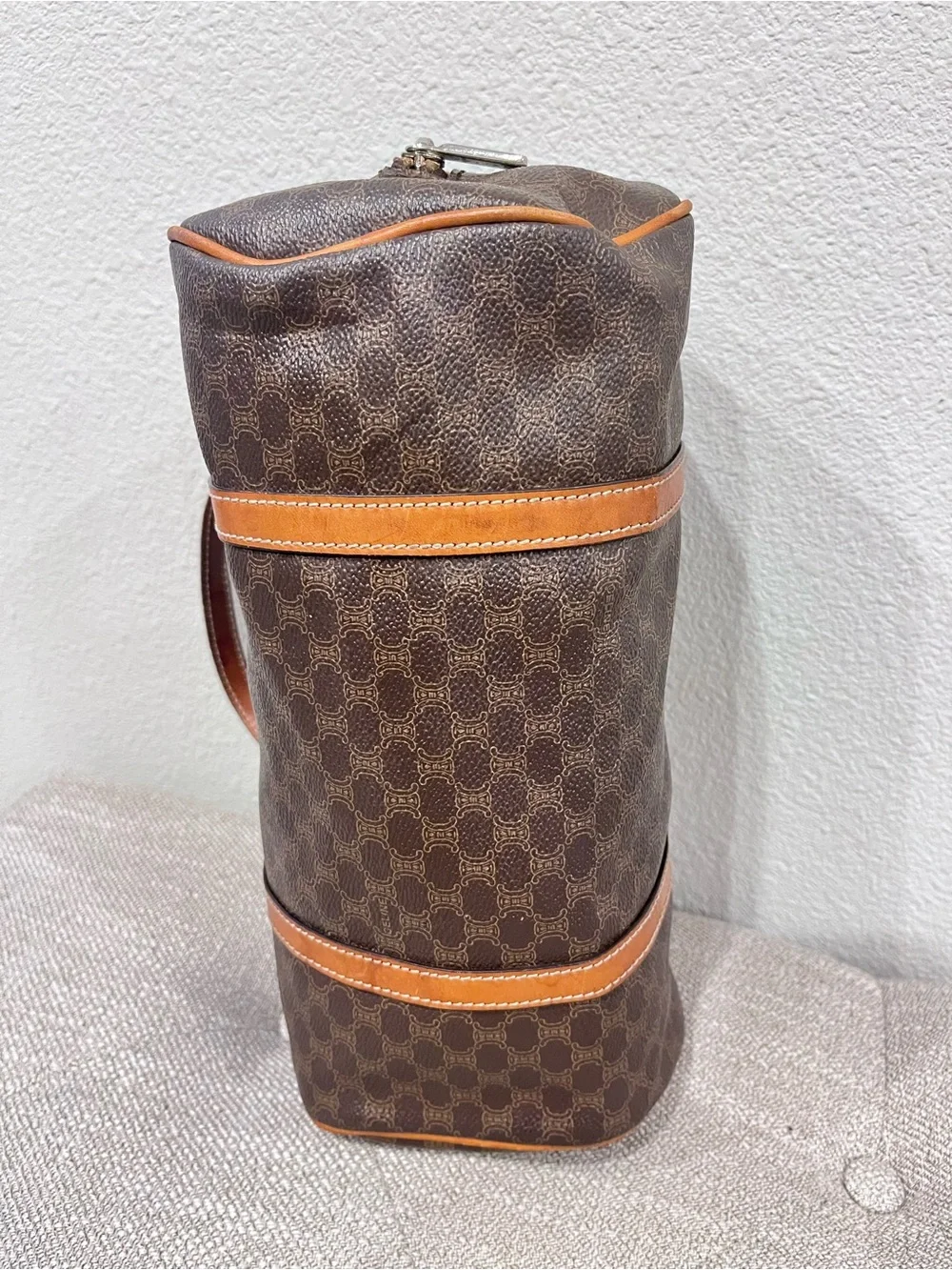 CELINE BROWN MACADAM COATED CANVAS BOSTON BAG